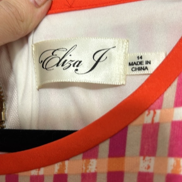 ELIZA J MULTI COLOR CROSS HATCH STRIPED JERSEY 3/4 SLEEVE DRESS 14 - Picture 3 of 5